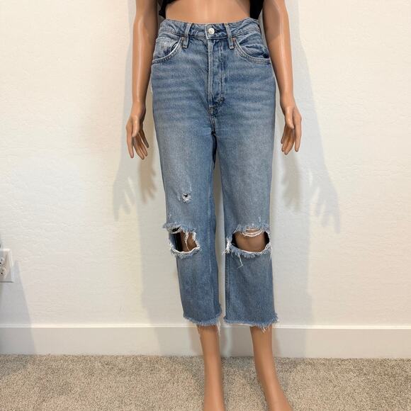 We the Free People 27 tapered cropped distressed button fly jean J2 2728 - Picture 12 of 12